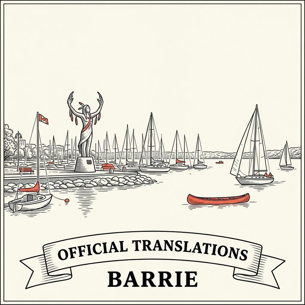 Engraved Barrie city illustration &ndash; Official Translations certified translation, accepted by IRCC, from $39.95 per page