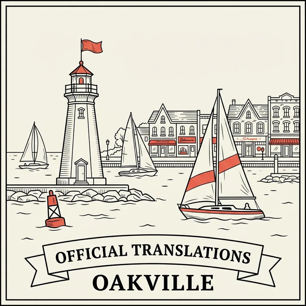Engraved Oakville city illustration &ndash; Official Translations certified translation, accepted by IRCC, from $39.95 per page