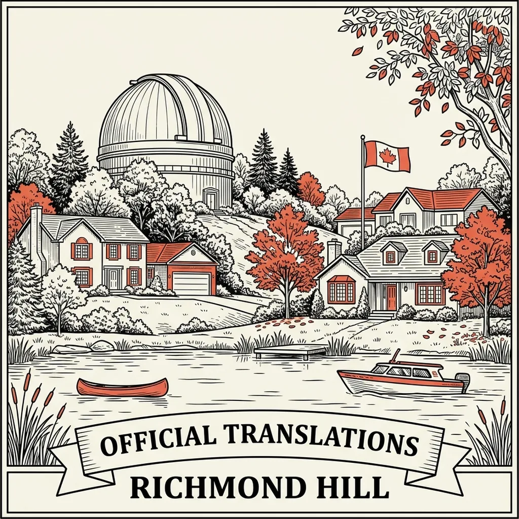 Engraved Richmond Hill city illustration &ndash; Official Translations certified translation, accepted by IRCC, from $39.95 per page