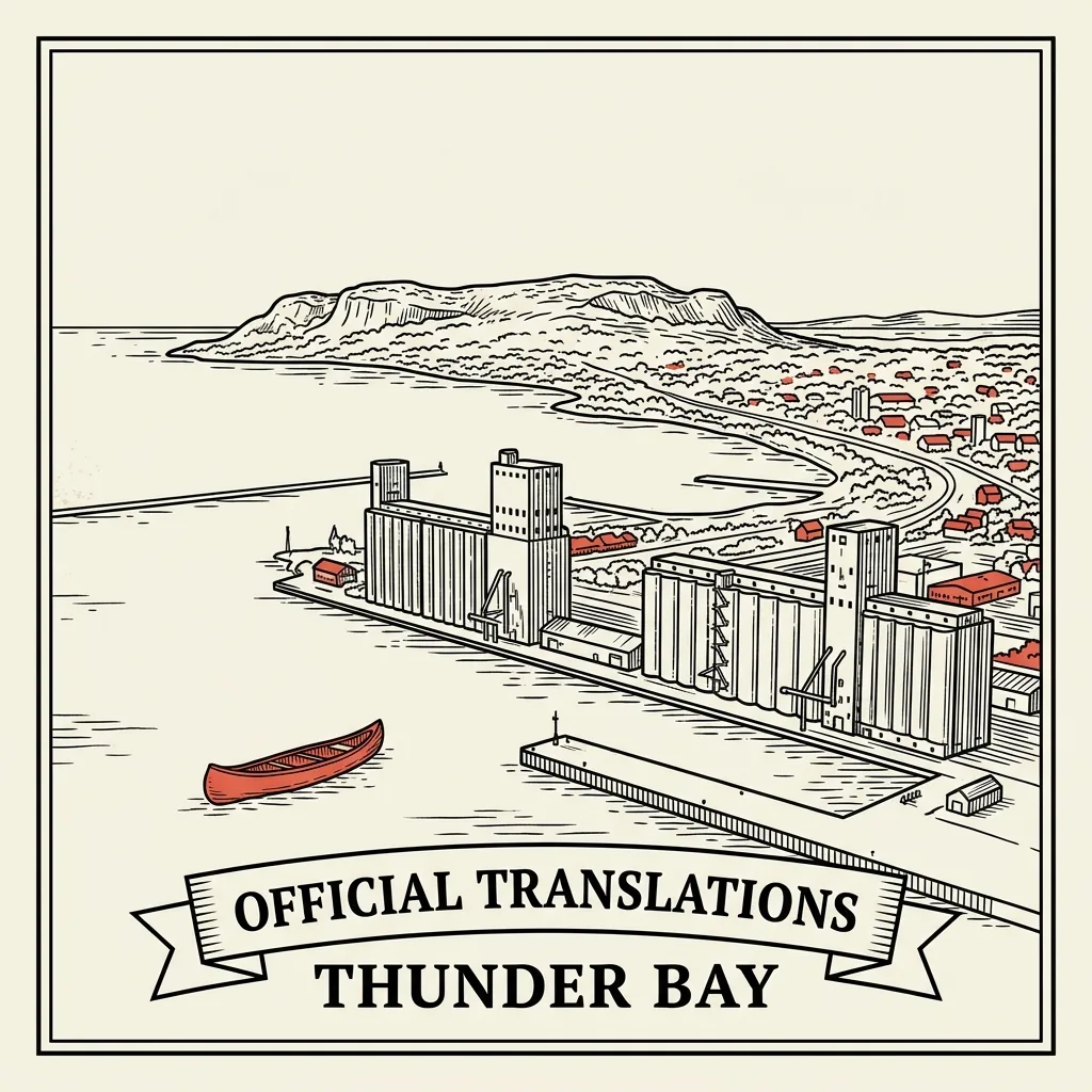 Engraved Thunder Bay city illustration &ndash; Official Translations certified translation, accepted by IRCC, from $39.95 per page