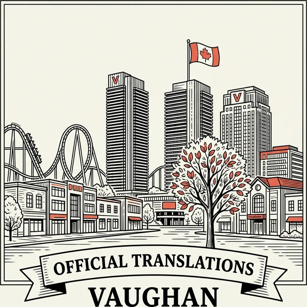 Engraved Vaughan city illustration &ndash; Official Translations certified translation, accepted by IRCC, from $39.95 per page