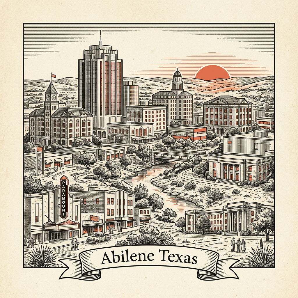 Engraved Abilene TX city illustration – Official Translations certified translation services from $29.95 per page