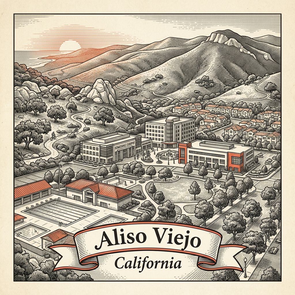 Engraved Aliso Viejo CA city illustration – Official Translations certified translation services from $29.95 per page