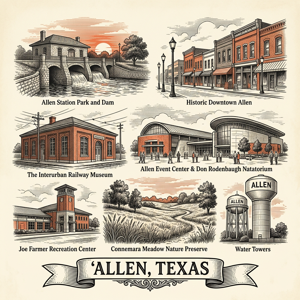 Engraved Allen TX city illustration – Official Translations certified translation services from $29.95 per page