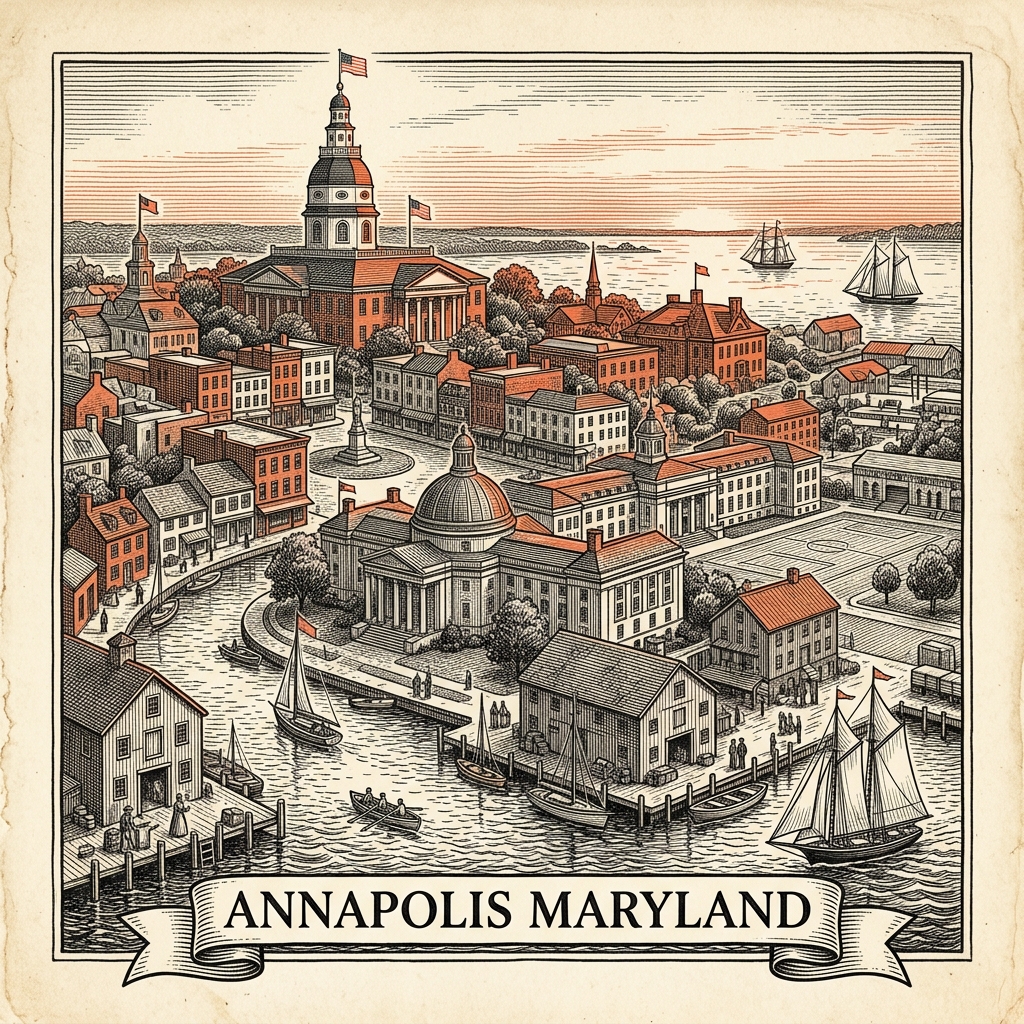 Engraved Annapolis MD city illustration – Official Translations certified translation services from $29.95 per page