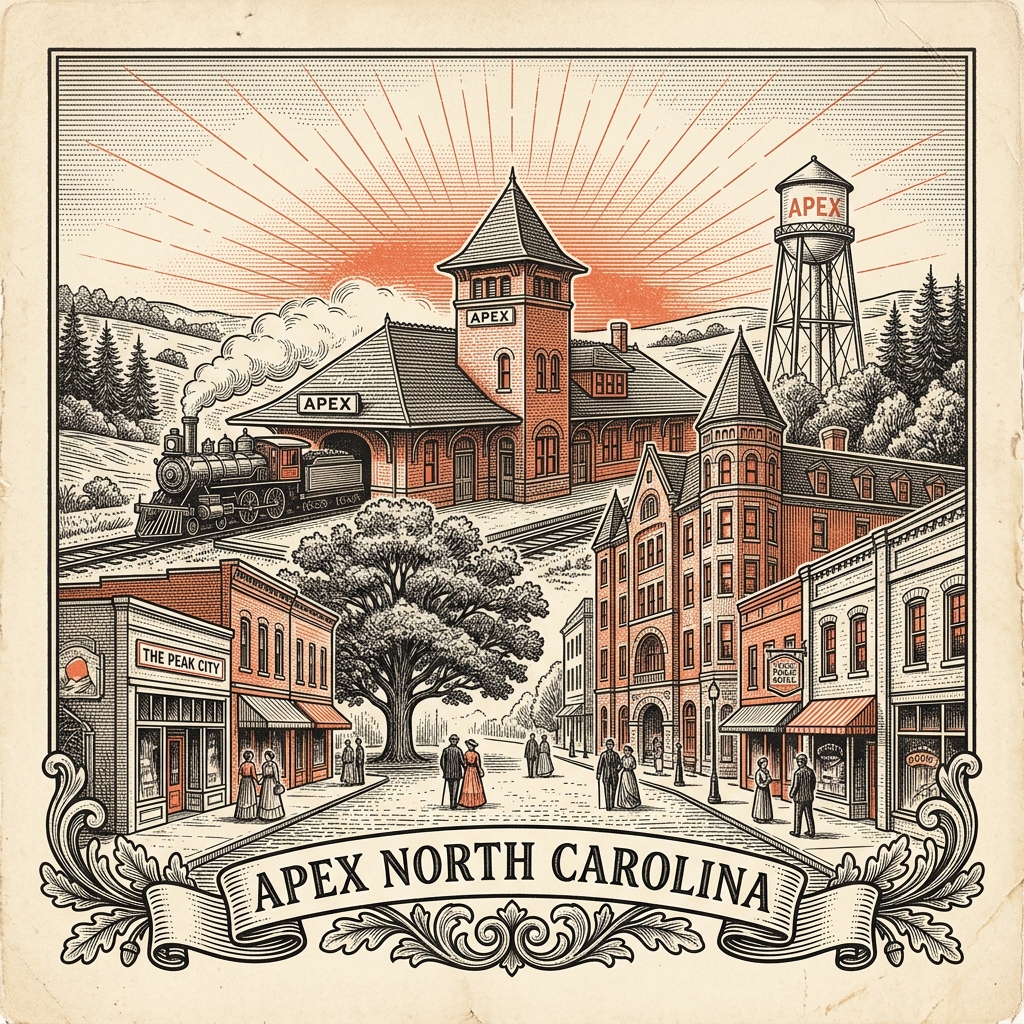 Engraved Apex NC city illustration – Official Translations certified translation services from $29.95 per page