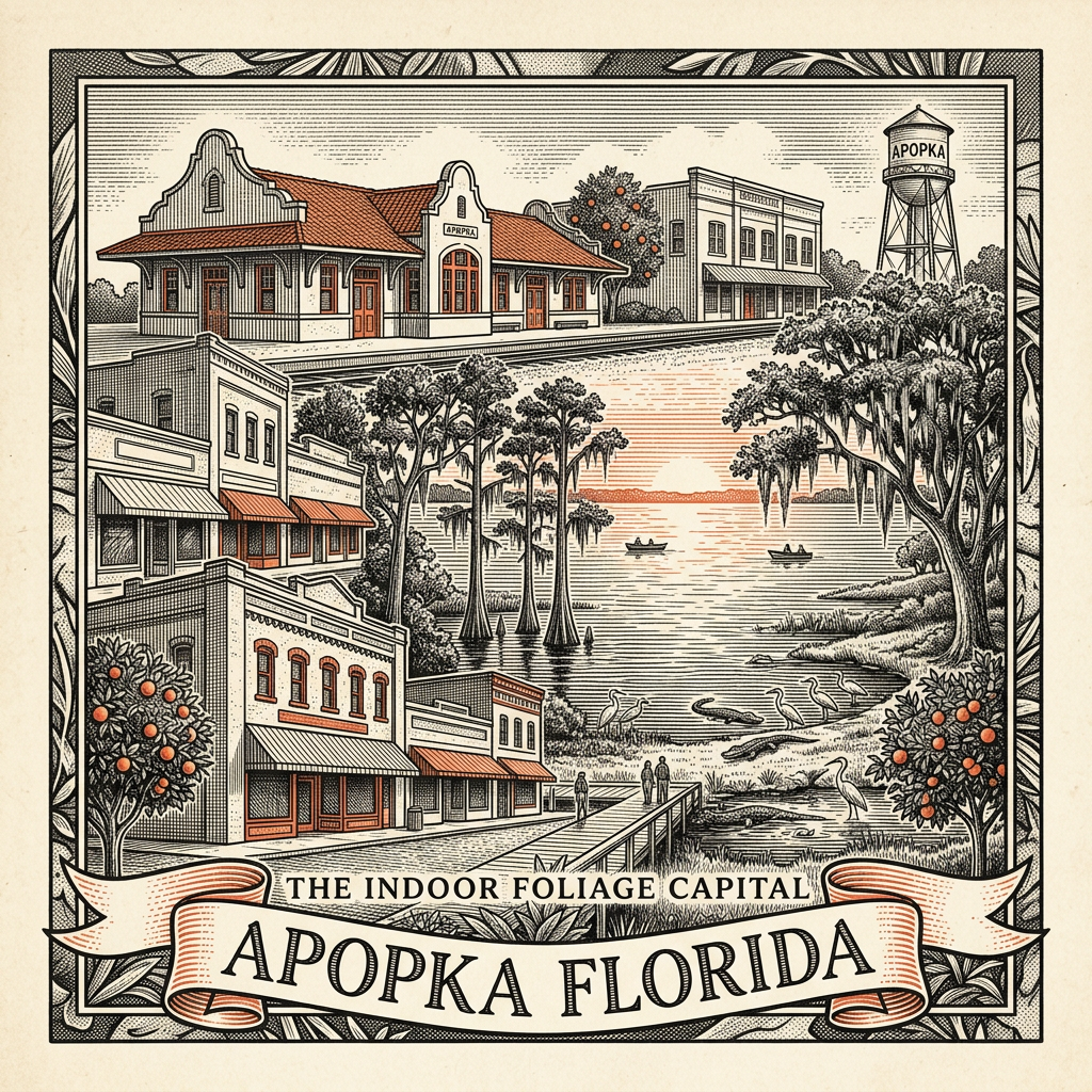 Engraved Apopka FL city illustration – Official Translations certified translation services from $29.95 per page