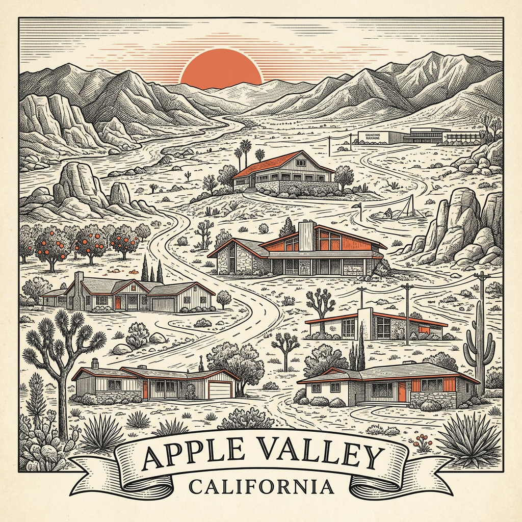 Engraved Apple Valley CA city illustration – Official Translations certified translation services from $29.95 per page