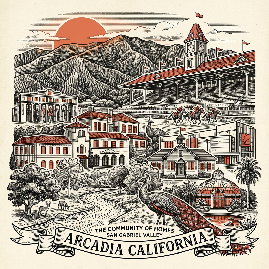 Engraved Arcadia CA city illustration – Official Translations certified translation services from $29.95 per page