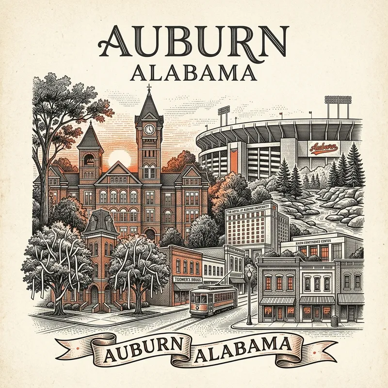 Engraved Auburn WA city illustration – Official Translations certified translation services from $29.95 per page