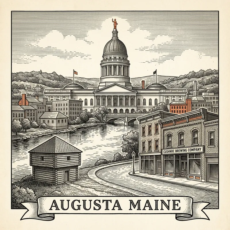 Engraved Augusta ME city illustration – Official Translations certified translation services from $29.95 per page