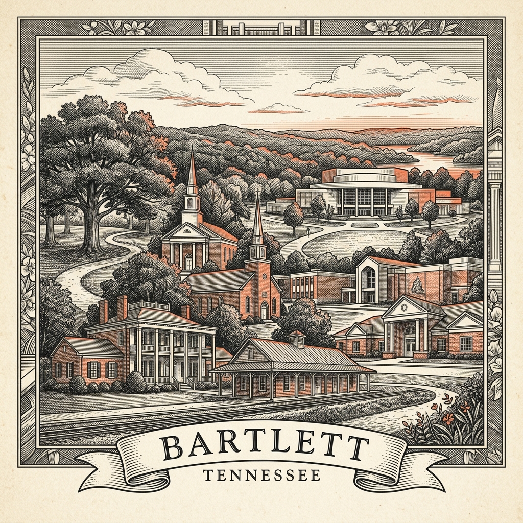 Engraved Bartlett TN city illustration – Official Translations certified translation services from $29.95 per page