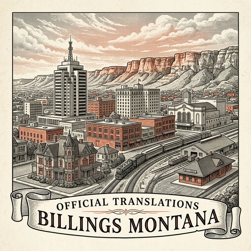Engraved Billings MT city illustration – Official Translations certified translation services from $29.95 per page