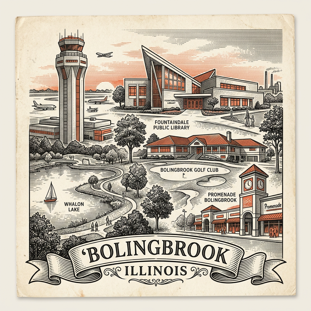 Engraved Bolingbrook IL city illustration – Official Translations certified translation services from $29.95 per page