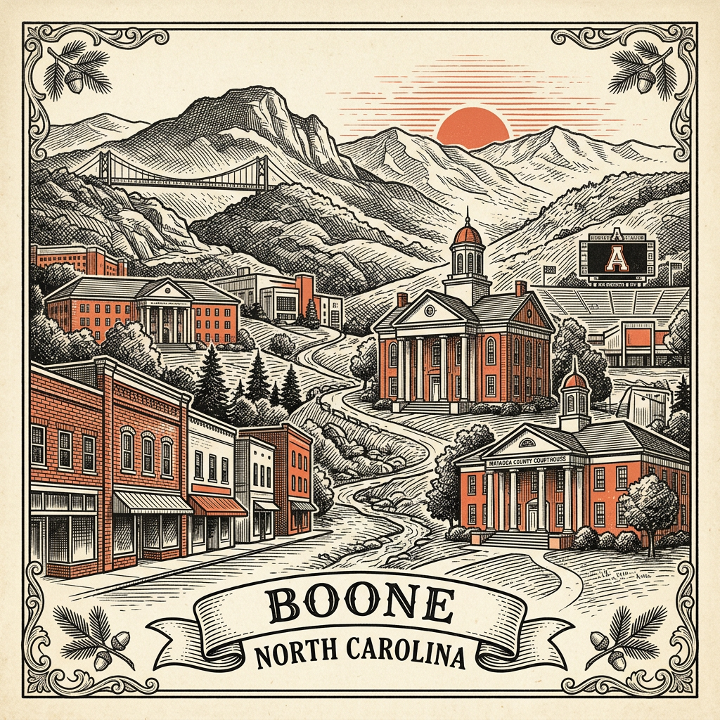 Engraved Boone NC city illustration – Official Translations certified translation services from $29.95 per page