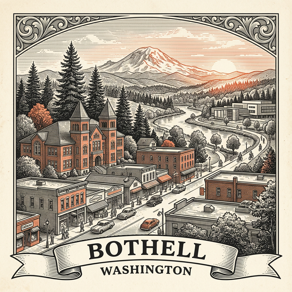 Engraved Bothell WA city illustration – Official Translations certified translation services from $29.95 per page