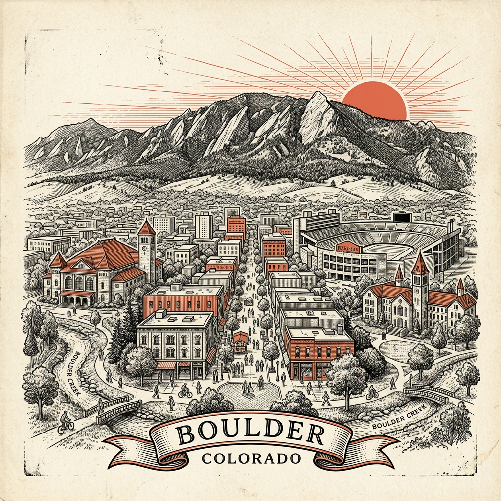 Engraved Boulder CO city illustration – Official Translations certified translation services from $29.95 per page