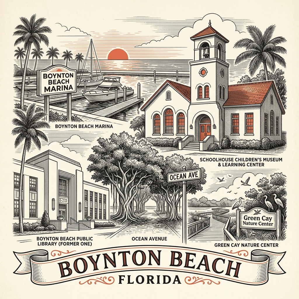 Engraved Boynton Beach FL city illustration – Official Translations certified translation services from $29.95 per page