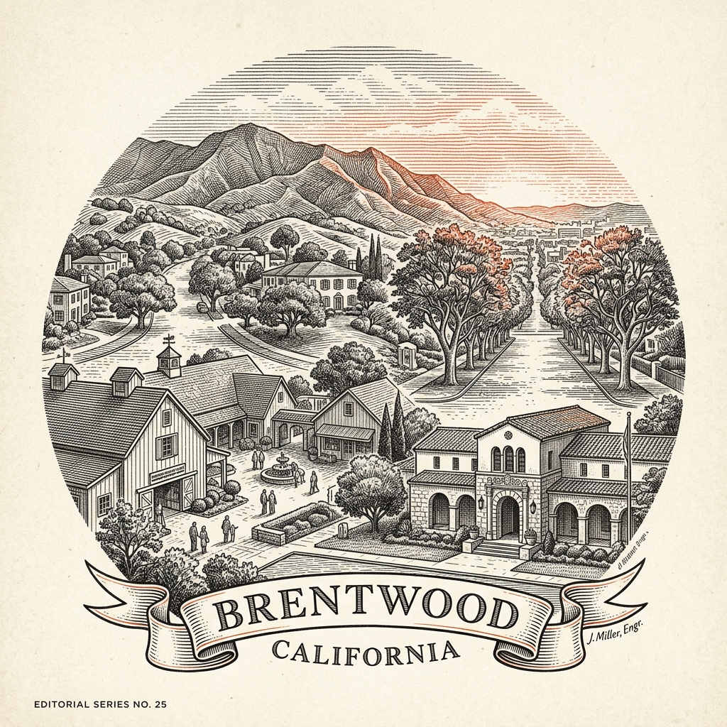 Engraved Brentwood CA city illustration – Official Translations certified translation services from $29.95 per page