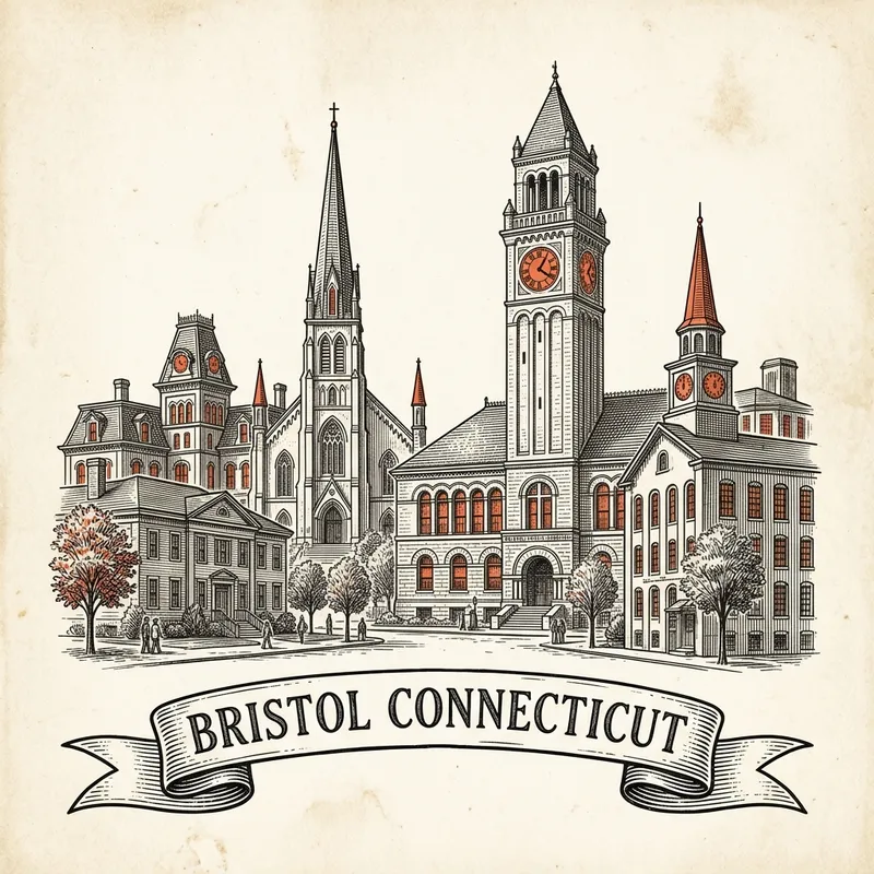 Engraved Bristol CT city illustration – Official Translations certified translation services from $29.95 per page