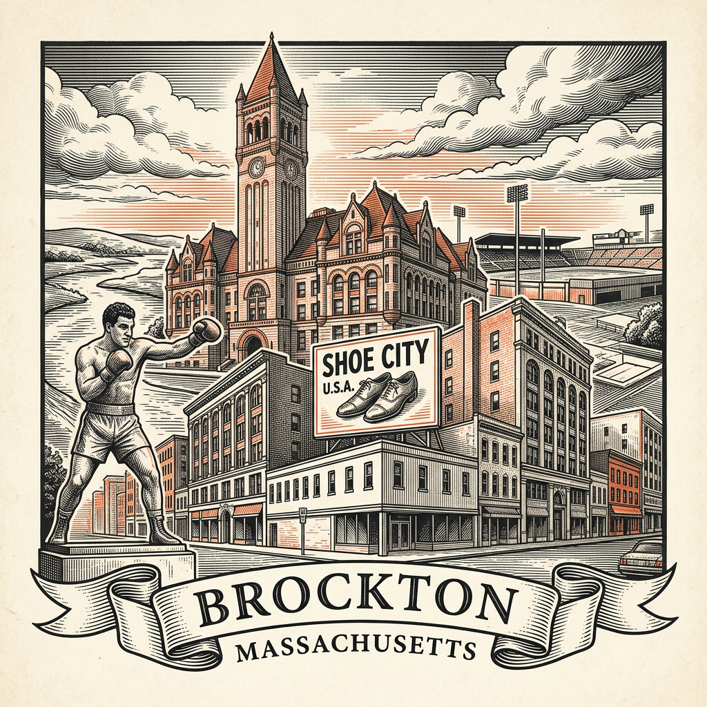 Engraved Brockton MA city illustration – Official Translations certified translation services from $29.95 per page