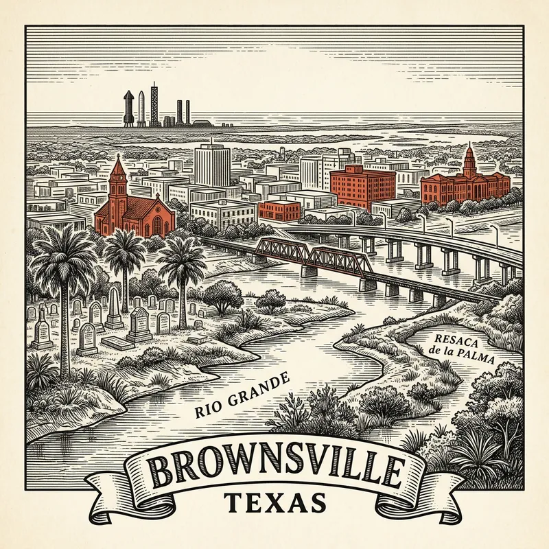 Engraved Brownsville TX city illustration – Official Translations certified translation services from $29.95 per page