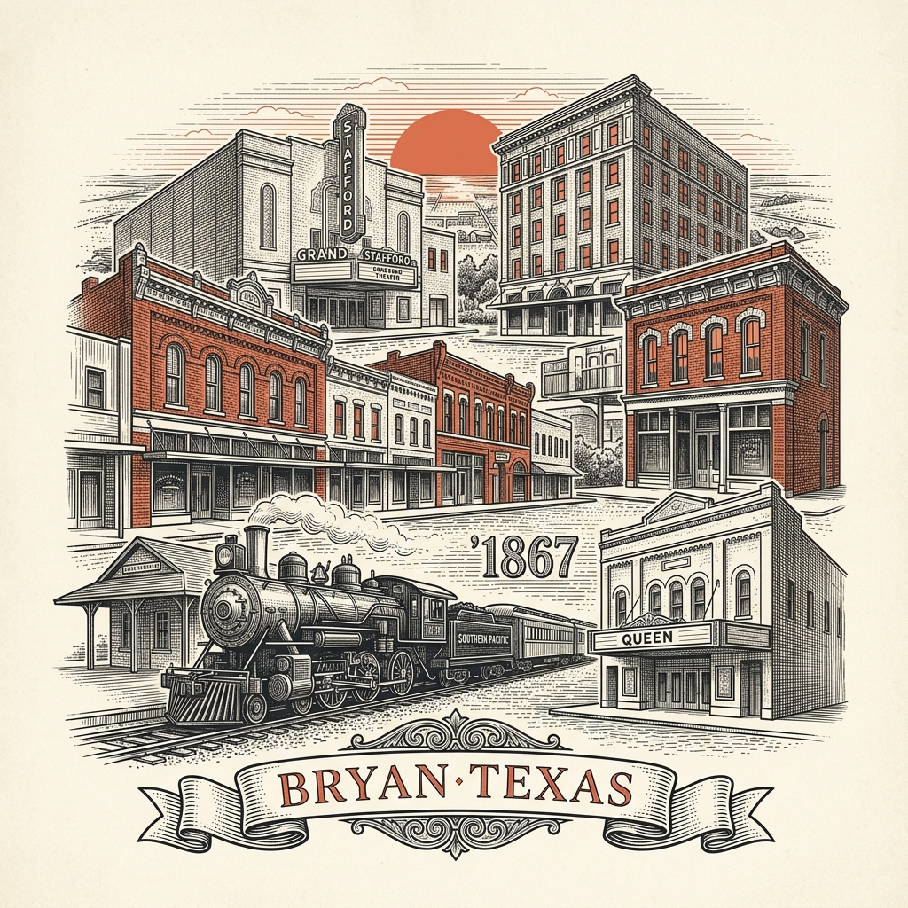 Engraved Bryan TX city illustration – Official Translations certified translation services from $29.95 per page
