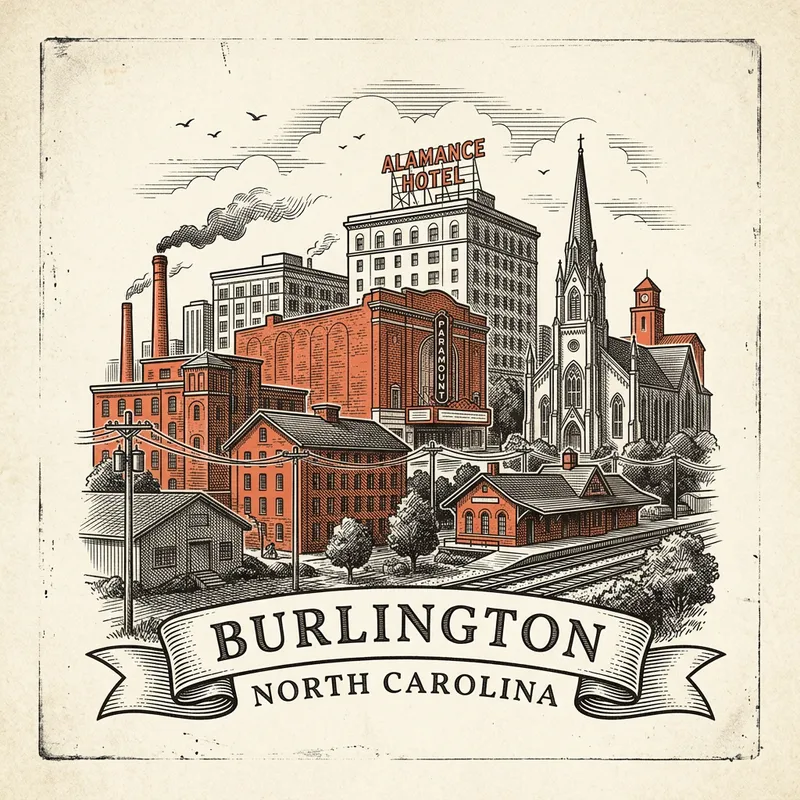 Engraved Burlington NC city illustration – Official Translations certified translation services from $29.95 per page