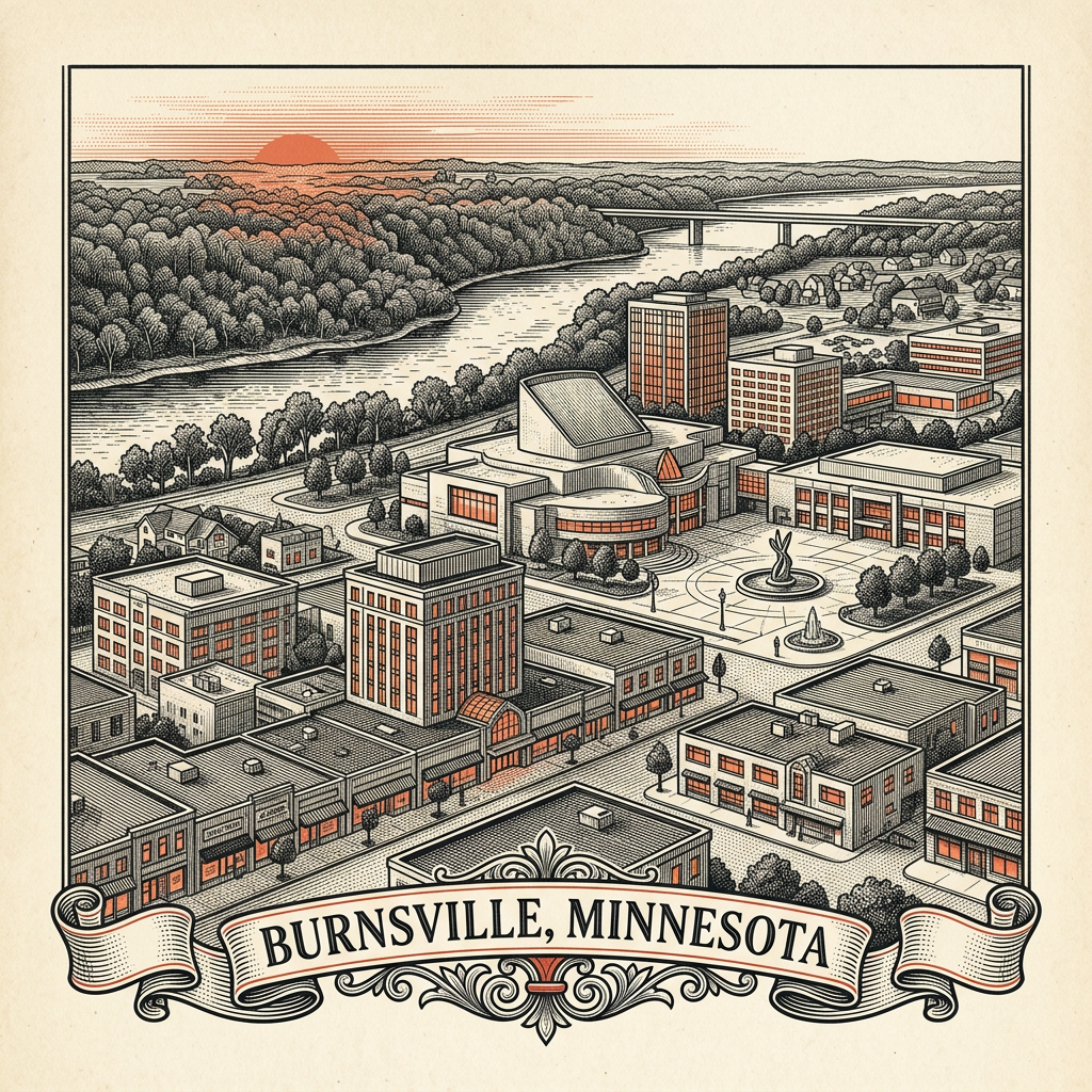 Engraved Burnsville MN city illustration – Official Translations certified translation services from $29.95 per page