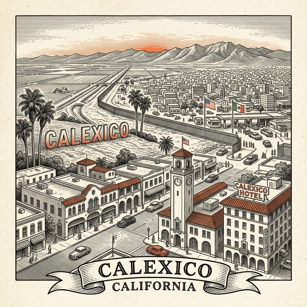 Engraved Calexico CA city illustration – Official Translations certified translation services from $29.95 per page