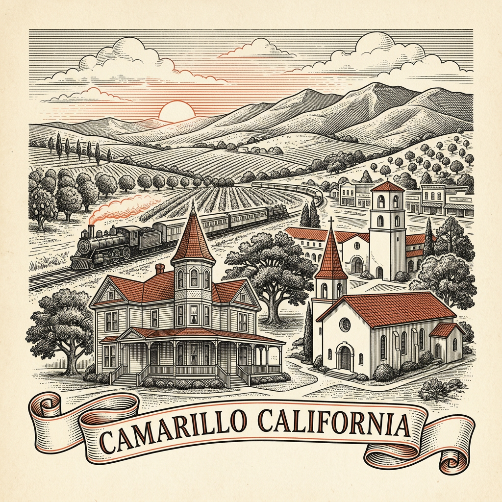 Engraved Camarillo CA city illustration – Official Translations certified translation services from $29.95 per page
