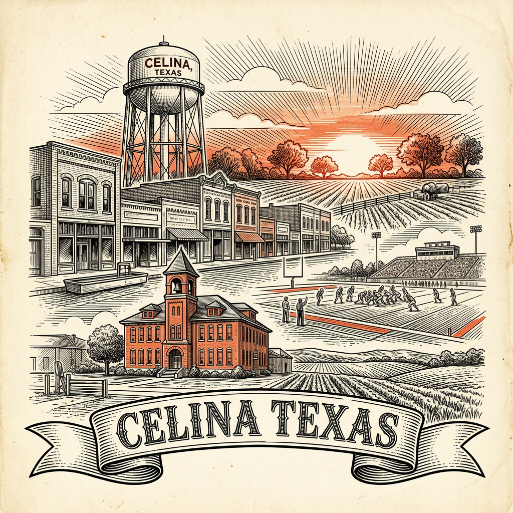 Engraved Celina TX city illustration – Official Translations certified translation services from $29.95 per page