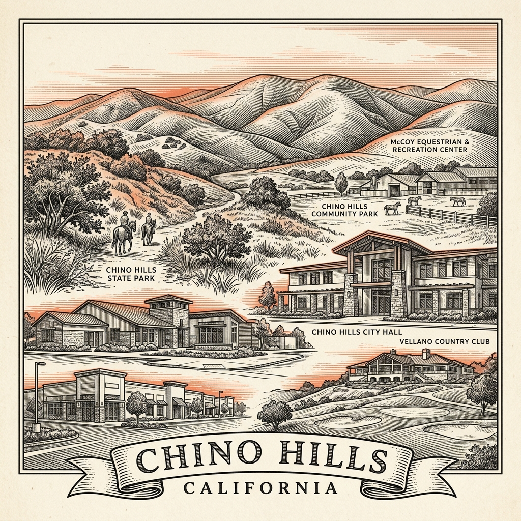 Engraved Chino Hills CA city illustration – Official Translations certified translation services from $29.95 per page