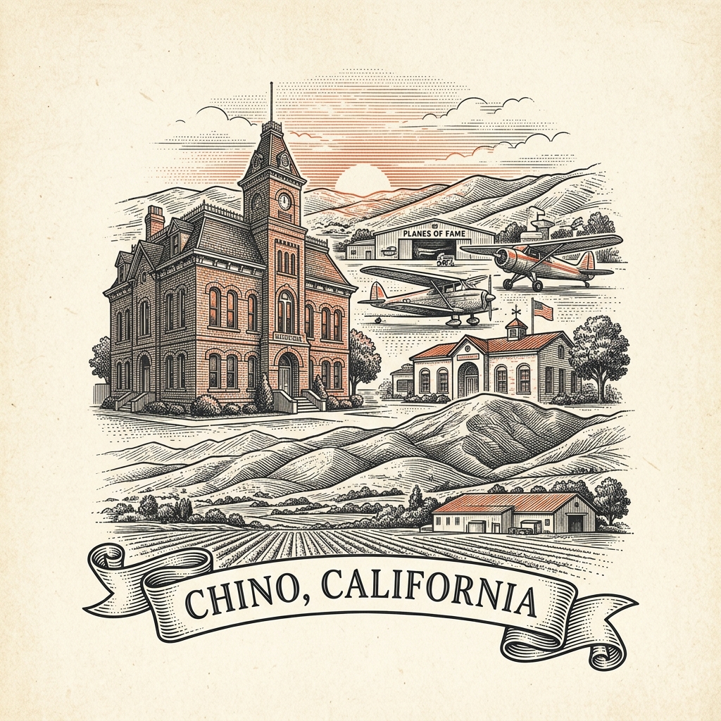 Engraved Chino CA city illustration – Official Translations certified translation services from $29.95 per page