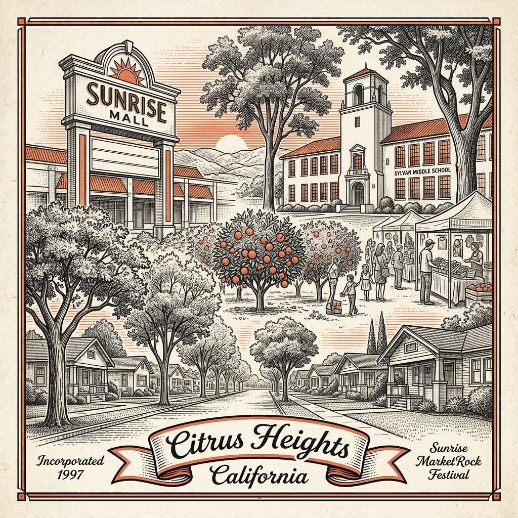 Engraved Citrus Heights CA city illustration – Official Translations certified translation services from $29.95 per page
