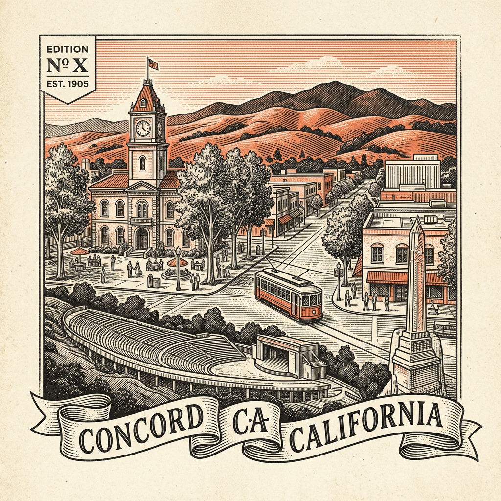 Engraved Concord CA city illustration – Official Translations certified translation services from $29.95 per page