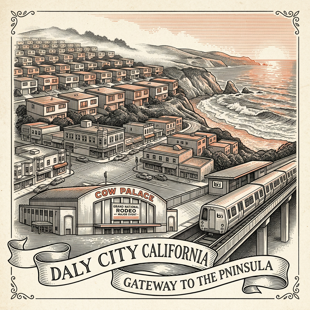 Engraved Daly City CA city illustration – Official Translations certified translation services from $29.95 per page