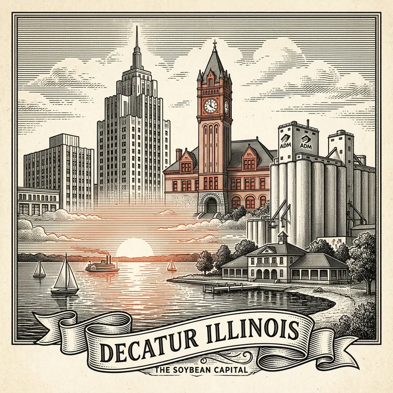 Engraved Decatur IL city illustration – Official Translations certified translation services from $29.95 per page