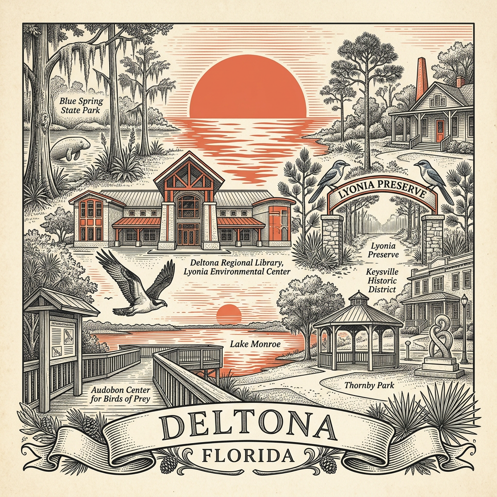 Engraved Deltona FL city illustration – Official Translations certified translation services from $29.95 per page