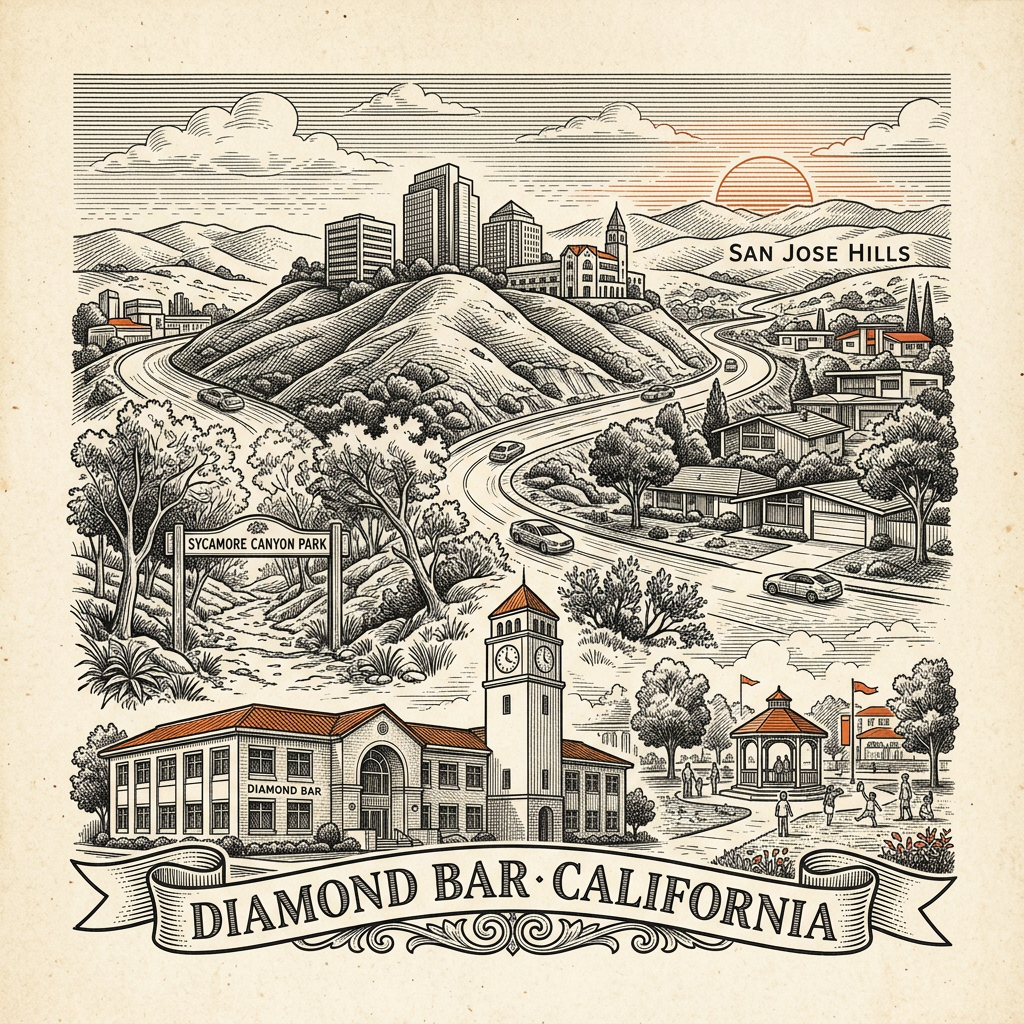 Engraved Diamond Bar CA city illustration – Official Translations certified translation services from $29.95 per page