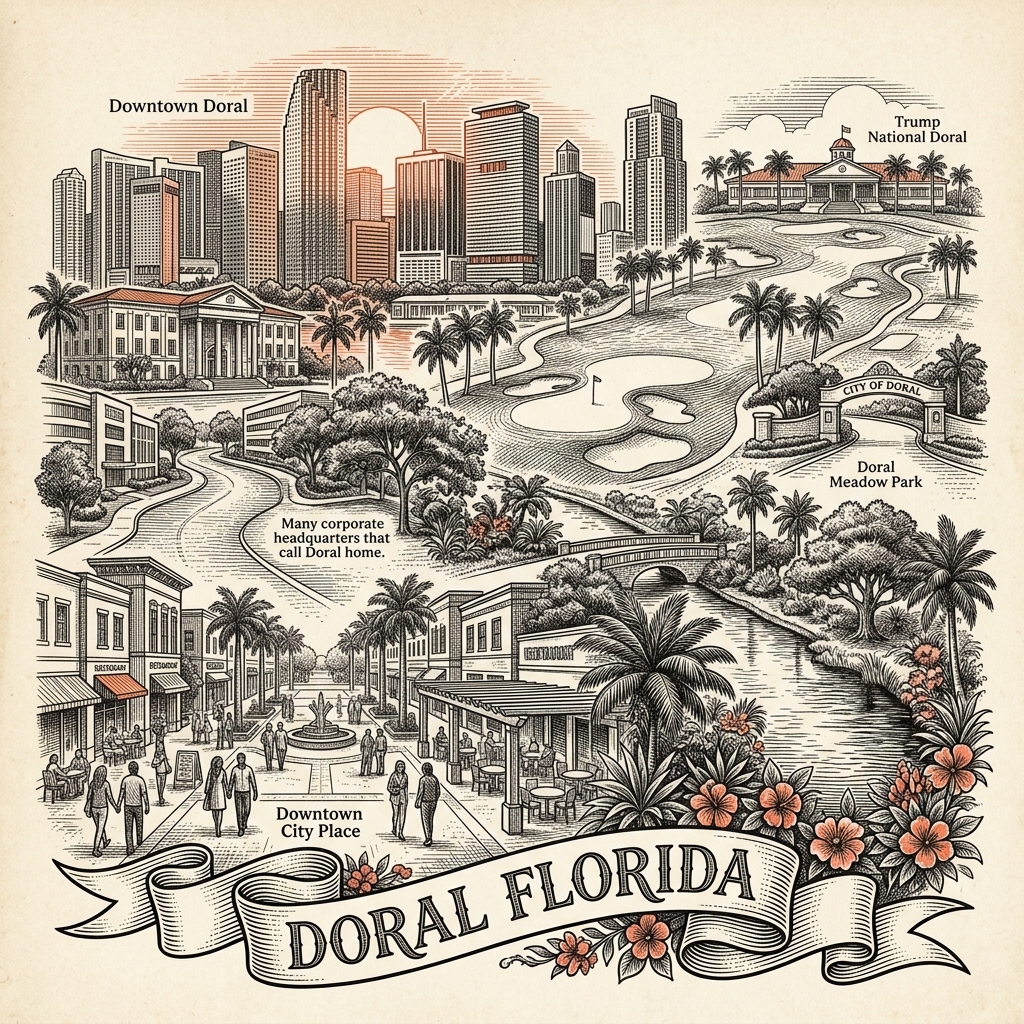 Engraved Doral FL city illustration – Official Translations certified translation services from $29.95 per page