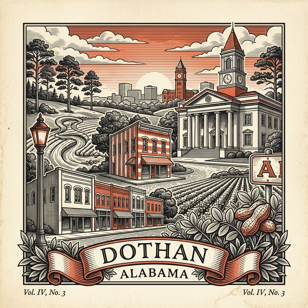 Engraved Dothan AL city illustration – Official Translations certified translation services from $29.95 per page