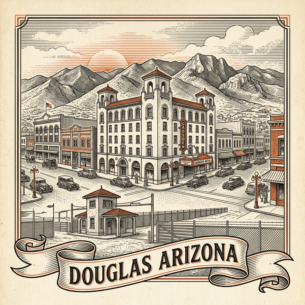 Engraved Douglas AZ city illustration – Official Translations certified translation services from $29.95 per page