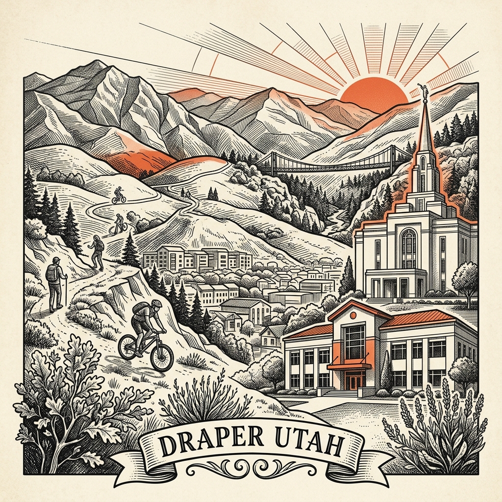 Engraved Draper UT city illustration – Official Translations certified translation services from $29.95 per page