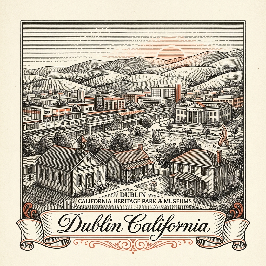 Engraved Dublin CA city illustration – Official Translations certified translation services from $29.95 per page