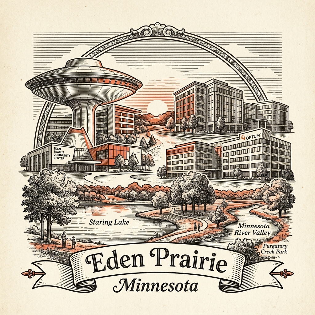 Engraved Eden Prairie MN city illustration – Official Translations certified translation services from $29.95 per page
