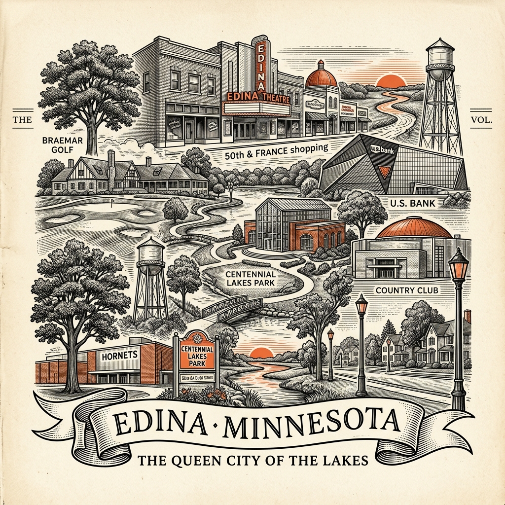 Engraved Edina MN city illustration – Official Translations certified translation services from $29.95 per page