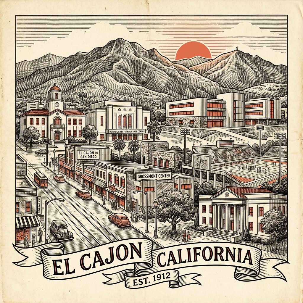 Engraved El Cajon CA city illustration – Official Translations certified translation services from $29.95 per page