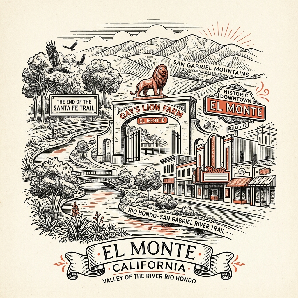 Engraved El Monte CA city illustration – Official Translations certified translation services from $29.95 per page