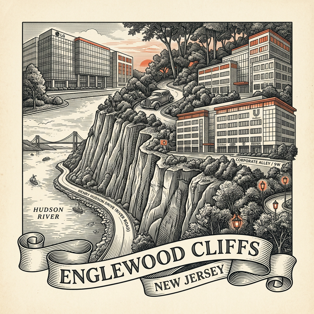 Engraved Englewood Cliffs NJ city illustration – Official Translations certified translation services from $29.95 per page